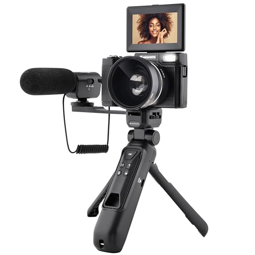 AgfaPhoto Realishot VLG-4K Zestaw Vlogging - kamera 24 MP, wideo 4K, 3-calowy ekran LCD, 16-krotny zoom cyfrowy, czujnik CMOS, bateria litowa - czarny
