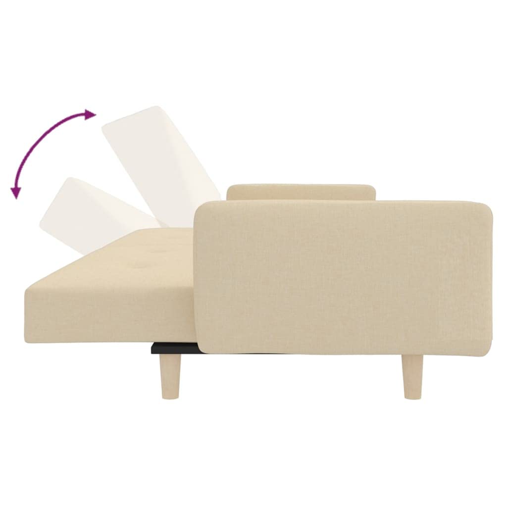Sofá cama de 2 plazas con cojín de tela crema, 220 x 84,5 cm, cómoda cama, marco de madera estable, versátil para salón, habitación de invitados, salón, con espacio de almacenamiento, ideal