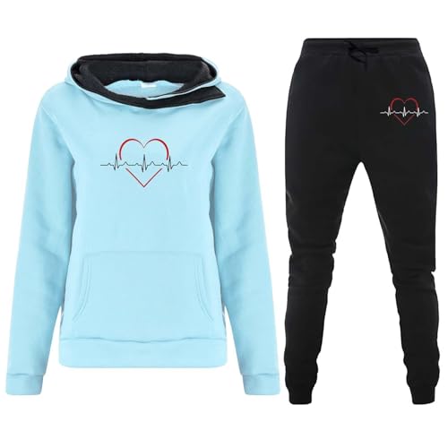 Generisch Conjunto para mujer, trajes de dos piezas, sudadera, sudadera, pantalones largos de jogger, conjunto de entrenamiento, chándal, sudadera, juego de sudaderas que juegan a la figura, azul