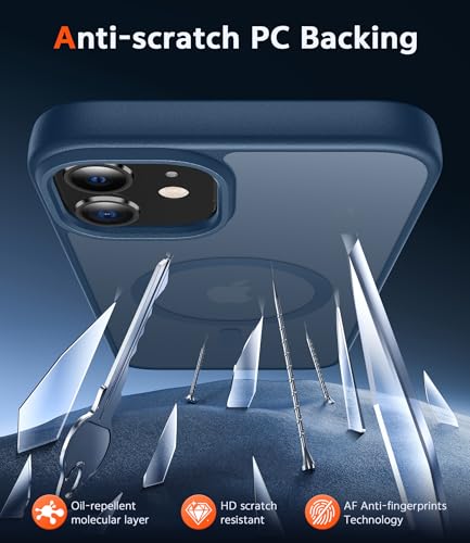 Image of FNTCASE for iPhone 12 Case Matte: iPhone 12 Pro Case Magnetic Phone Cases Compatible with Magsafe Slim Anti Yellowing Military Grade Drop Protection Rugged Protective Translucent Cover (C-Blue)