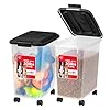 IRIS USA Dog Food Storage Container, 2 Pack, Up to 30 lbs Each, Airtight Seal for Freshness, Wheels for Rolling, Easy One Hand Opening, Made in USA, BPA Free, Clear/Black
