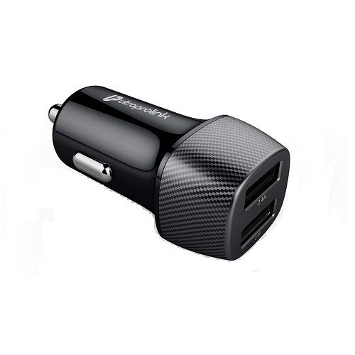 Image of UltraProlink UM1012 Mach24 Car Charger with Dual USB | Black | Fast Charge Any Two Devices at 24W / 4.8A | Premium Carbon Fibre Finish | Protects Devices Against Excessive Current & Overheating