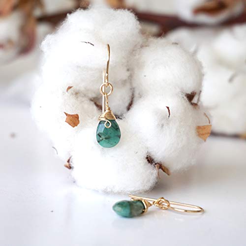 Designs By Nature Gems Handmade Women’s Emerald Drop Earrings Gold Filled, May Birthstone #TOP7