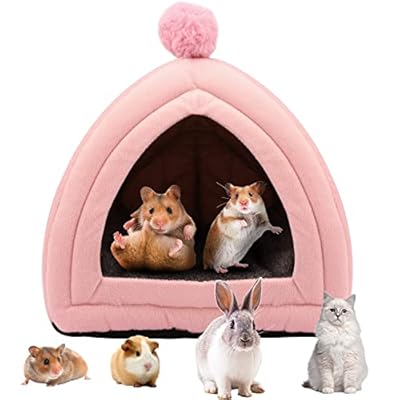 Small Animal Pet Winter House,Pet Tent Cave Bed for Cats/Small Dogs,Guinea Pig Bed,Cat Bed House,Rabbit Bed Warm Guinea Pig Cave Beds with Removable Cushion for Hamster Small Animals,25x25CM Pink