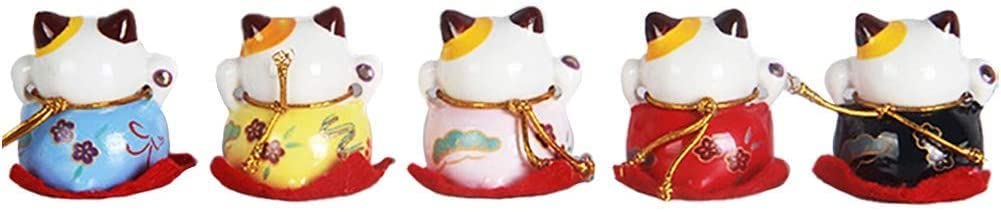 Estatuilla de cerámica Lucky Money Cat, Juego de 5 Figuras de Gato de la Suerte, Lindo Gato Vertical japonés Sonriente con decoración del hogar de la Suerte, decoración del Coche