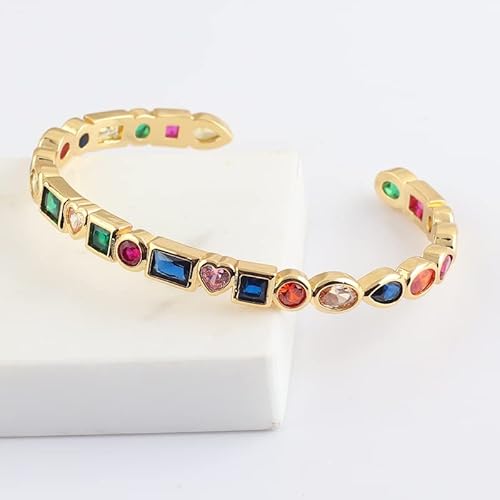 Koleso Design Elegant Opening Cuff Bangle & Bracelet For Women Charm Gold Color Heart Cz Crystal Rainbow Bangles Wedding Jewelry-18651 #TOP3