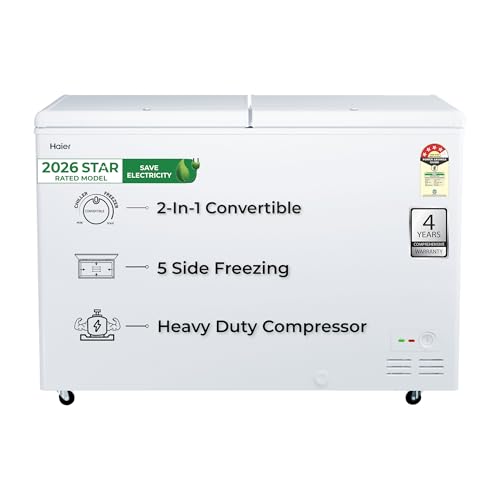 Image of Haier HFC-320DPW4, Double Door Convertible Deep Freezer, 5 Side Freezing, Dual Condenser, Inside Metal Liner with 70mm Puff Thickness (White 310L)
