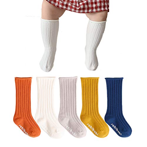 Yenzat Baby Girls Boys Toddler Knee High Socks Non Slip Anti Skid Infant Long Socks Grip 6-18 Months 5 Pairs