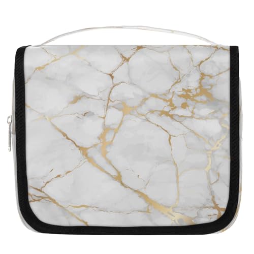 Travel Toiletry Bag for Women & Men Abstract Rose Gold Marble Hanging Cosmetic Organizer Portable Waterproof Makeup Case Make Up Bag with Compartments Travel Essentials for Bathroom Shower