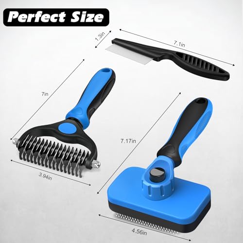 Image of 3PCS Self Cleaning Slicker Brush & Pet Grooming Rake & Flea Comb for Dogs, Cats and Horses | Skin Friendly Deshedding Grooming Tool & Double-Sided Dematting Comb | Premium Pet Supplies