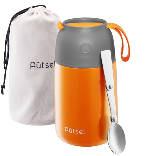 Autsel Food Flask for Cold/Hot Food, 700ml Thermal Soup Flask, Insulated Food Container, Stainless Steel Food Jar with Folding Spoon - Keep 12h Cold & Hot Autsel Food Flask for Cold/Hot Food, 700ml Thermal Soup Flask, Insulated Food Container, Stainless Steel Food Jar with Folding Spoon - Keep 12h Cold & Hot