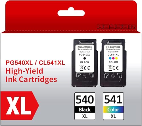 HAYSAR PG-540XL CL-541XL Combo Pack Remanufactured Ink Cartridges Replacement for Canon 540 & 541 | PG-540 Black & CL-541 Colour | To Use With Pixma TS5150 MG3650s MG3600 MX475 MG3650 TS5151 MG4250