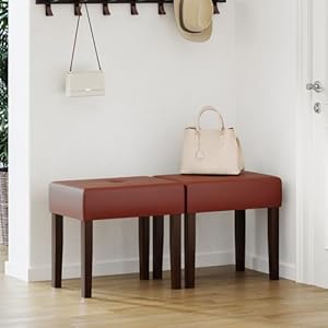 Vanity stool chair with wood legs makeup chair for vanity modern accent ottoman footstool for makeup room living room bedroom room red  urban country home decor