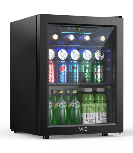 WIE Réfrigérateur à Boissons 48L, Mini Frigo de Chambre et Bureau pour Boisson, Petit Réfrigérateur Silencieux avec LED, Étagères Réglables, Ondulés pour le Vin, Cannette, Beer Fridge