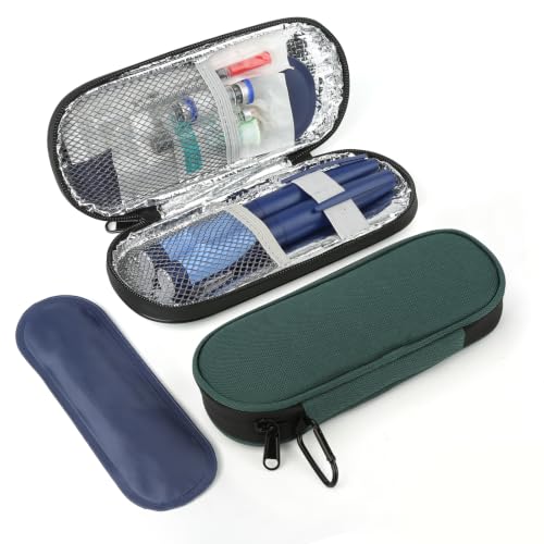 Image of Insulin Pen Cooler Travel Case with 2 Reusable TSA Approved Ice Packs, Diabetic Medication Insulated Cooler Bag for Insulin Pens and Other Diabetic Supplies Storage Dark Green