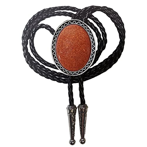 Image of Turquoise Agate Granite BOLO Tie for Men Women Leather Wedding Necklace Western Cowboy Necktie