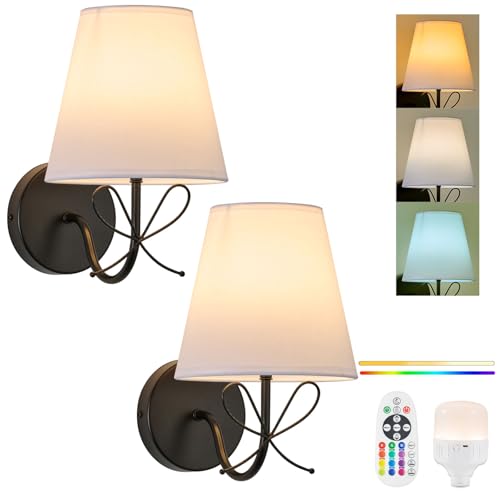 Image of PASSICA DECOR Bow Lamp Battery Operated Wall Sconces Set of 2, Rechargeable Dimmable LED Lights with 15 Colors, Timer, Remote Control, Bow Sconce for Girls Rooms, Bedroom Living Room