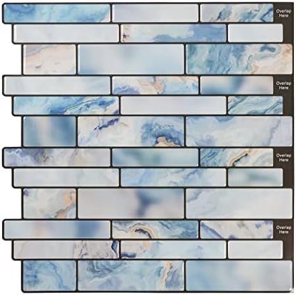 Miscasa 10-Sheet Peel and Stick Backsplash Tile, Blue Marble Stone Self Adhesive Removable Tiles for Kitchen Bathroom, 12"x12"