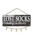 1 KINGO Laundry Lost Socks Rustic Sign Wall Decor for Washroom, Farmhouse Black Lost Socks Seeking Soul Mates...