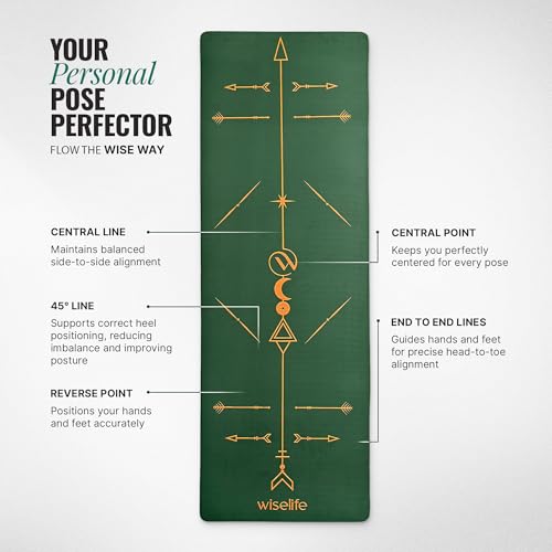Image of WiseLife Boho Alignment 8mm Yoga Mat | Non-Slip Thick Exercise Mat | Anti-Skid Yoga & Fitness Mat for Yoga, Pilates, Gym & Flexibility Training (Green)