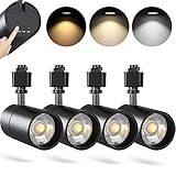 VANoopee 3-Color 30W H Track Lighting Heads Dimmable Bright LED Track Lighting Fixtures Accent Task Retail Kitchen Ceiling Spotlight Track Light H Type Pack of 4 - Flicker Free CRI90+ 36° 3000lm Black
