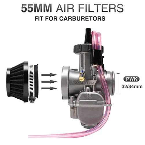 Image of 2PCS Motorcycle 55MM Air Intake Filter Universal Carburetor Air Filter Cleaner for Dirt Pit ATV SSR TTR Bike Breather Filter Fit for Many Different Carburetors (Black 55MM)