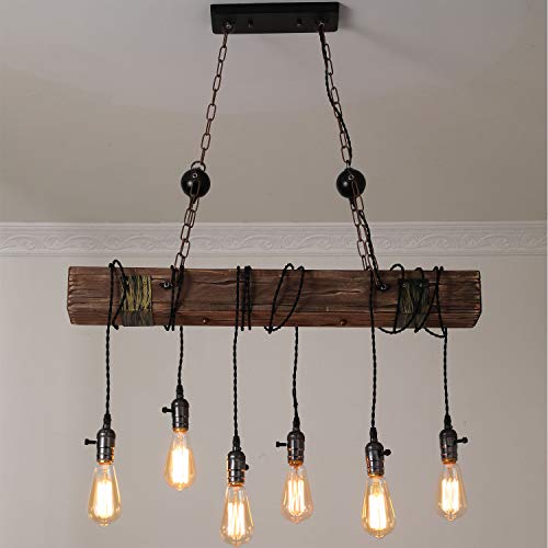 Hanglamp, E27, vintage, industriële hanglamp, loft, hout, decoratief, in hoogte verstelbaar, retro, hanglamp van hout, hanglamp, plafondlamp voor bar, woonkamer