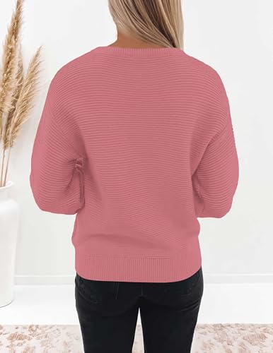 Image of ZESICA Women's Crew Neck Long Lantern Sleeve Fall 2026 Casual Loose Ribbed Knit Solid Soft Pullover Sweater Tops