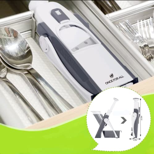 Once For All Safe Mandoline Slicer 5 In 1 Vegetable Cutter, Strips Julienne Dicer Adjustable Thickness 0.1-8 Mm For Kitench Fast Meal Prep (Gray) #TOP2