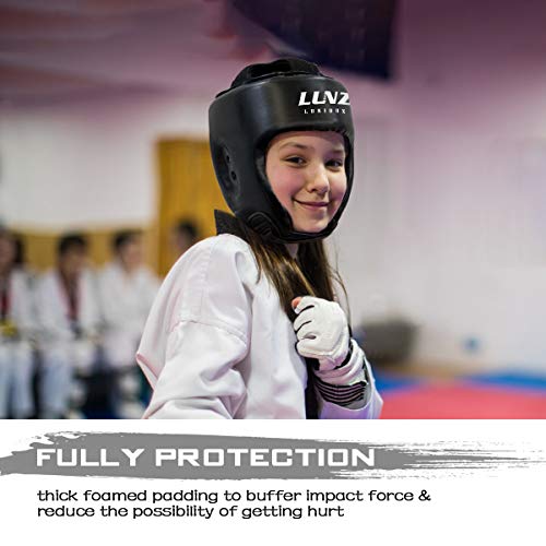 Luniquz Boxing Headgear for Kids Junior Adults Kickboxing Training MMA Sparring Karate, S Black
