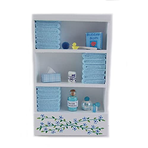 Town Square Miniatures Dolls House Miniature Bathroom Furniture Shelf Unit L Blue Towels & Accessories