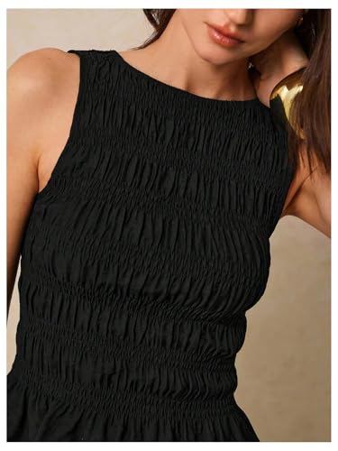 Milumia Women's Sleeveless Crewneck Frill Smocked Ruffle Crop Top Shirred Tank Top Shirt4