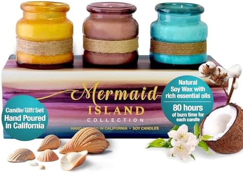 Mermaid Island Hand Poured Candle Gift Set - Full Size Coastal Sc...