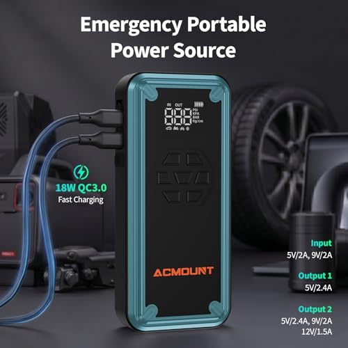 Image of W160 Jump Starter with Air Compressor, 5000A Portable Car Jump Starter 150PSI Tire Inflator /Air Pump, 12V Battery(Up to 9L Gas /8L Diesel Engine) Jump Pack Car Emergency Kit Idea Gift for Man (Blue)