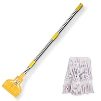 Kommerzieller Wischmopp aus robuster industrieller Baumwolle mit extra Wischkopf, 155 cm langer Metallgriff, kommerzieller Wischmopp für Zuhause, Garage, Büro, Werkstatt, Fliesenboden,