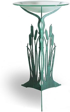 American Made Cattail Birdbath - Indoor/Outdoor Pedestal with Frosted Glass Bowl, 38"