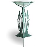 Modern Artisans American Made Cattail Birdbath - Indoor/Outdoor Pedestal with Frosted Glass Bowl, 38"