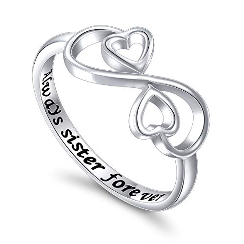 Sterling Silver Engraved Always Sister Forever Friend Heart Infinity Ring for Sister Gift Size 5-10