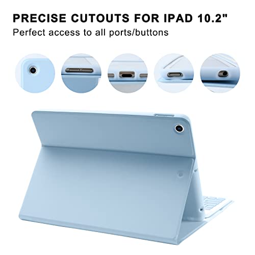 Ipad Keyboard Case For Ipad 10.2” 9Th Generation/8Th Gen/7Th Gen, Ipad 9Th Generation Case With Keyboard, Built-In Pencil Holder Detachable Wireless Keyboard Case For Ipad 10.2”(Blue) #TOP3