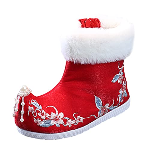 Toddler Gilrs Rubber Sole Warm Winter Snow Boots Embroidery Print Cloth Boots Toddler Shoes Girl 6