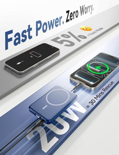 Image of Magnetic Portable Charger 10000mAh, Fast Charging MagSafe Battery Pack | 20W USB-C Fast Charging PowerBank with LED Display,Travel Essentials Wireless Charger for iPhone 17 /16 /15 /14 /13 /12, DarkBlue