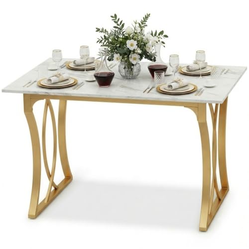 Image of ARTETHYS Dining Table, 120cm Small Kitchen Tables with Gold Legs