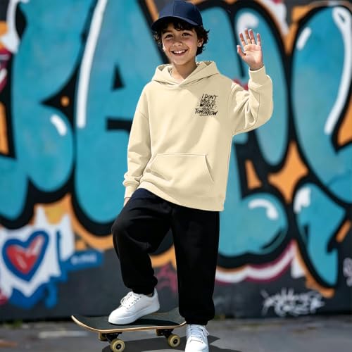 HOTHYPOP Boys Christian Inspirational Faith Graphic Pullover Hoodie Apricot | Bible Verse Sweatshirt, Religious Jesus Graphic Print Hoodies, Inspirational Slogan Tops, Ideal For Church Services - image 3