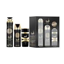 Lattafa Asad 3 Piece Gift Set 3.4 Fl Oz EDP + 6.67 Fl Oz Deo + 10.14 Fl Oz Air Freshener