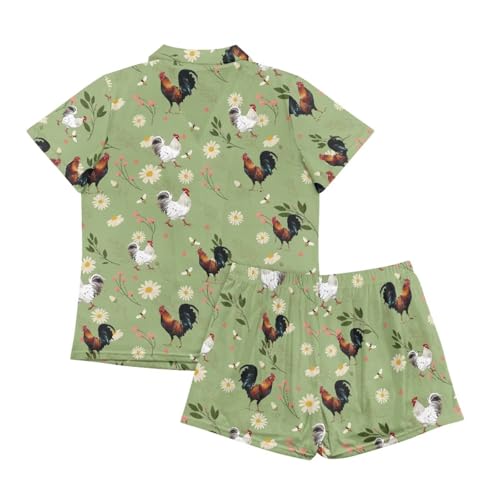 Image of Renewold Women's Short Sleeve Pajama Set Button Down Sleepwear with Notch Collar Soft Lounge Top and Shorts with Pockets