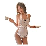SINROYEE Ladies Sexy Cosplay Lingerie Japanese Anime Maid Outfit Halloween Lace Babydoll Lingerie Set Sexy French Maid (White)