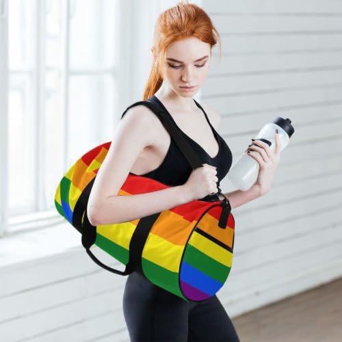 Bolsa de lona redonda con estampado arcoíris y espacio interior 6