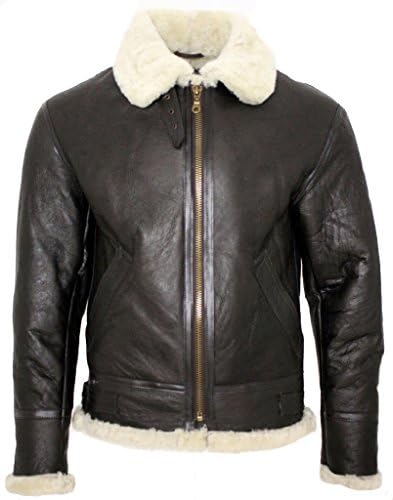Men's Cream B3 Shearling Sheepskin World War 2 Bomber Leather Fly...