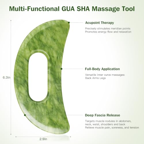 Image of airogym Jade Stone Gua Sha Massage Tool Set Larger Guasha Board with Handle, Jade Stone Guasha Scalp Comb, Muscle Scraping Massage Tools