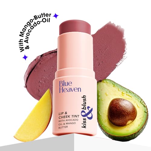 Image of Blue Heaven Kiss and Blush Lip, Cheek and Eye Tint with Avocado Oil and Mango Butter | 3 in 1 Lip and Cheek Tint Stick | Rich Smooth Formula | Easily Blendable Makeup Tint | Roasted Berry | 8.5gm